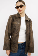 Reine Distressed Brown Buffalo Leather Jacket