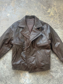  Oversized Retro Leather Jacket - Deep Brown (Sample piece)