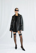 Rodeo Black Distressed Oversized Biker Leather Jacket