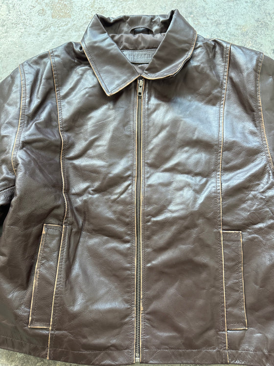 Boxy Distressed Brown Cowskin Leather (Sample Piece)