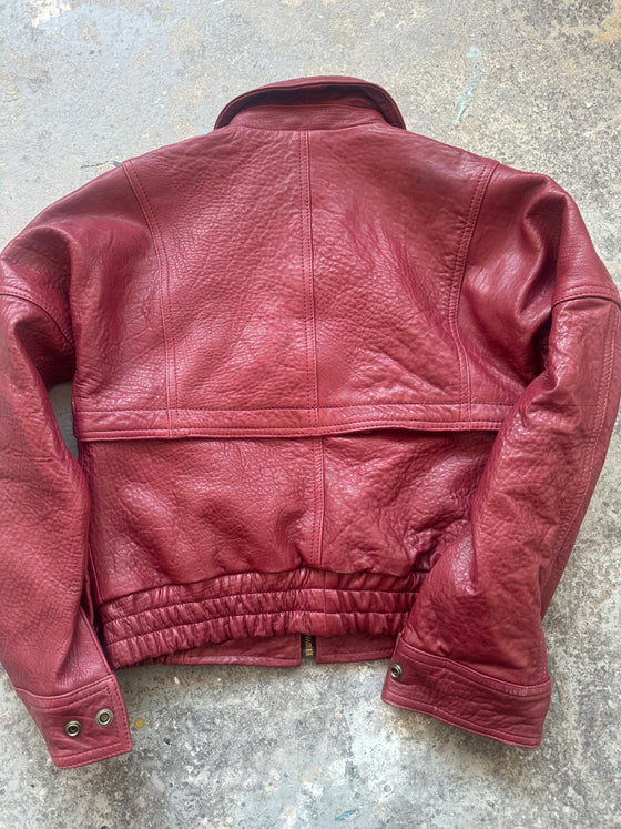 Deep Red Textured Sheepskin Leather Jacket (Sample piece)