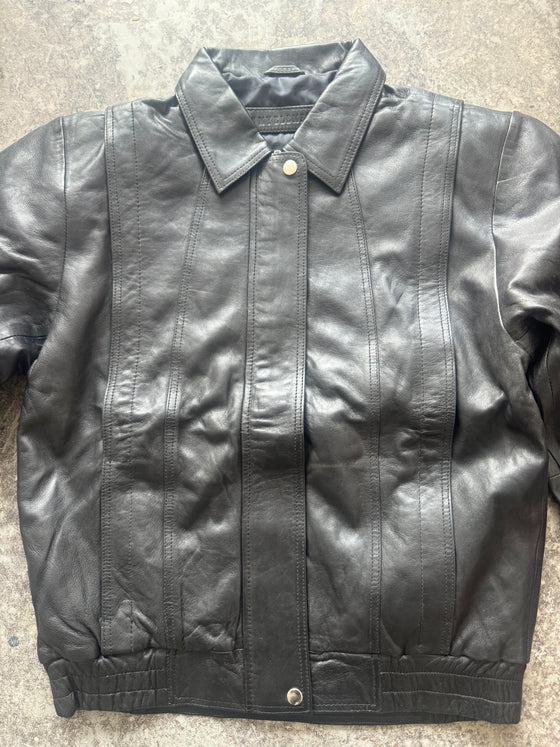90s Mid Oversized Leather Jacket — Size Medium (UK 6/8/10)