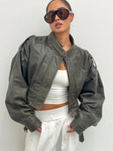 Bella Cropped Leather Jacket in Desert Olive