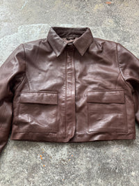 Brown Cropped Leather Jacket (sample piece)