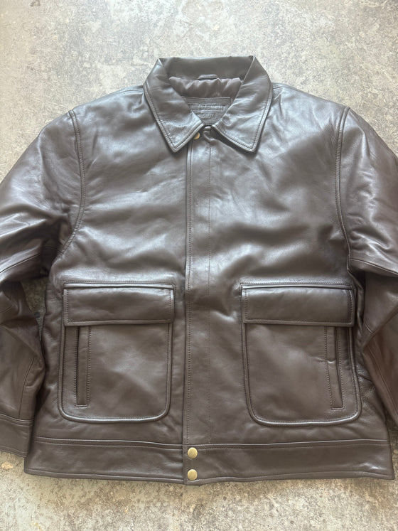 Brown 90s Oversized Leather Jacket – Sample Piece (Size M |Fits UK 4–10)