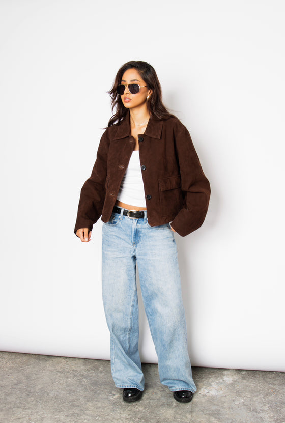 Alba Coffee Brown Suede Cropped Jacket