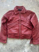 Deep Red Textured Sheepskin Leather Jacket (Sample piece)