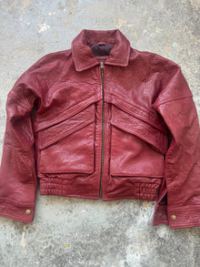  Deep Red Textured Sheepskin Leather Jacket (Sample piece)
