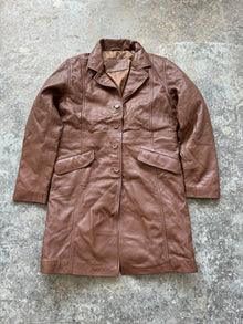  Brown Mid Length Trench Leather Coat (Sample piece)