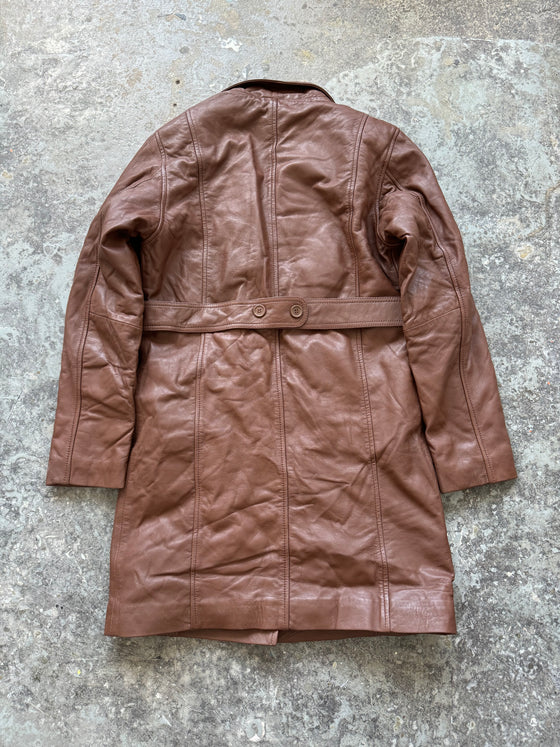 Brown Mid Length Trench Leather Coat (Sample piece)