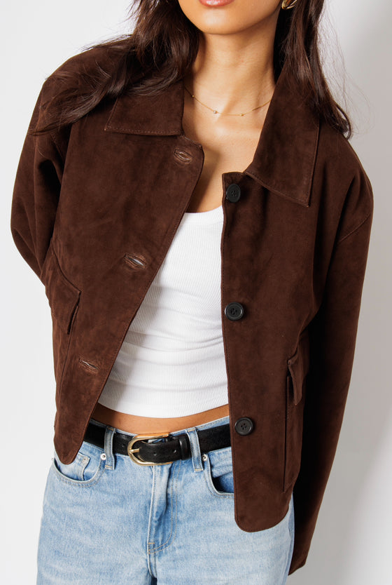 Alba Coffee Brown Suede Cropped Jacket