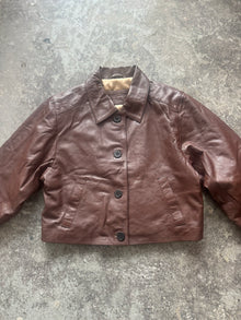  BOXY BROWN OVERSIZED BUTTONED LEATHER JACKET