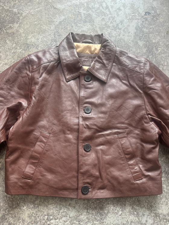 BOXY BROWN OVERSIZED BUTTONED LEATHER JACKET