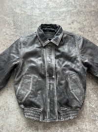 Victus Distressed Grey Boxy Leather Jacket