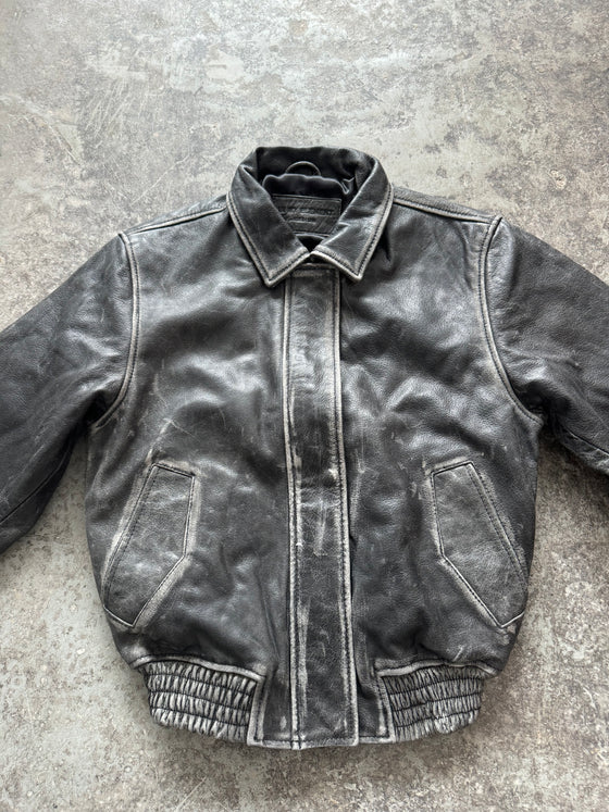 Victus Distressed Grey Boxy Leather Jacket
