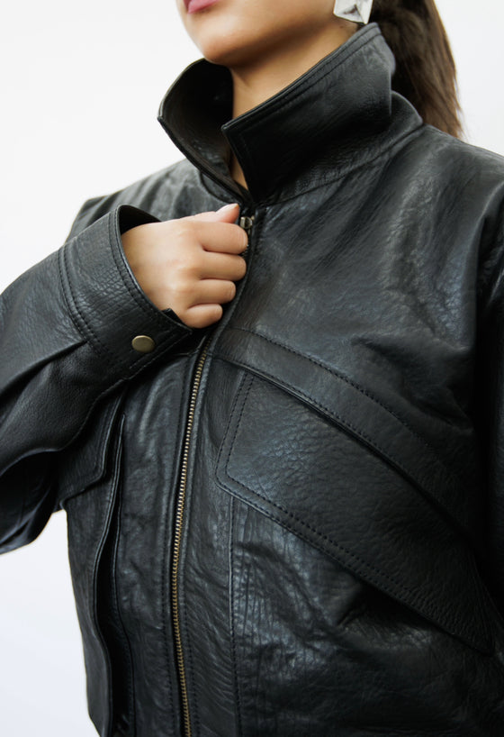 Aries Bomber Classic Black Leather Jacket