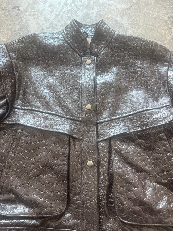 90s-Inspired Oversized Jacket – Textured Lambskin in Brown (Sample Piece)