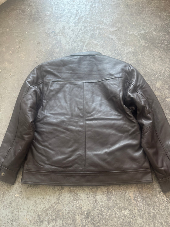 Brown 90s Oversized Leather Jacket – Sample Piece (Size M |Fits UK 4–10)