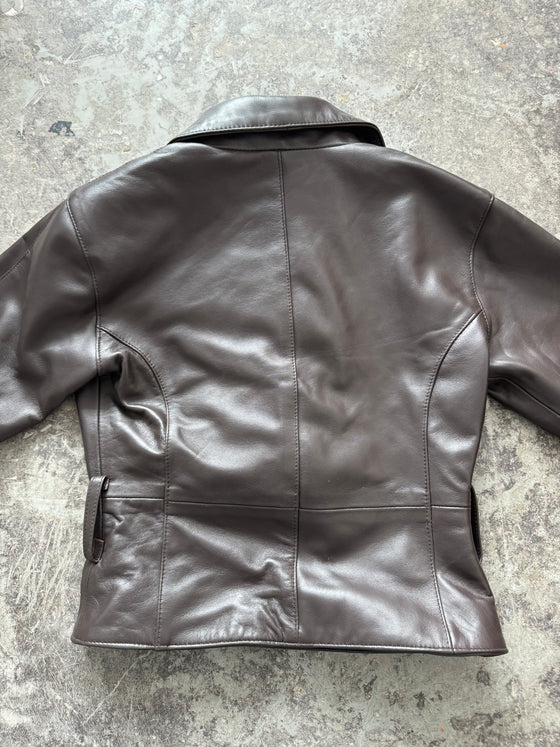 Short Trench Brown Leather Jacket