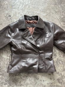  Short Trench Brown Leather Jacket