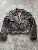 Brown cropped biker leather jacket