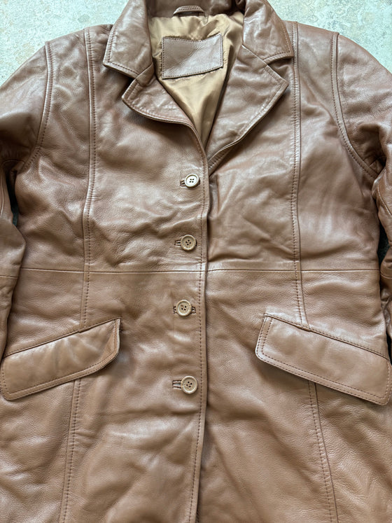 Brown Mid Length Trench Leather Coat (Sample piece)