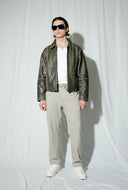 Mabel Distressed Boxy Leather Jacket