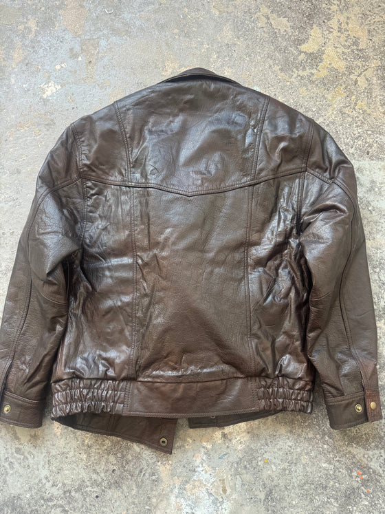 Oversized Retro Leather Jacket - Deep Brown (Sample piece)