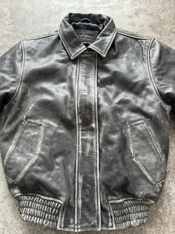 Victus Distressed Grey Boxy Leather Jacket