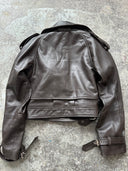 Brown cropped biker leather jacket