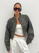 Bella Cropped Leather Jacket in Desert Olive