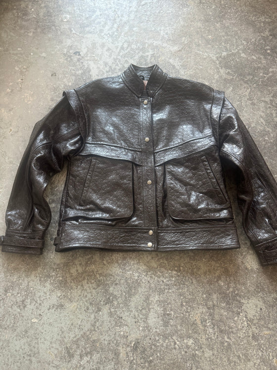 90s-Inspired Oversized Jacket – Textured Lambskin in Brown (Sample Piece)