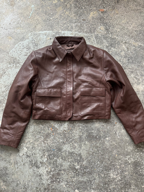 Brown Cropped Leather Jacket (sample piece)