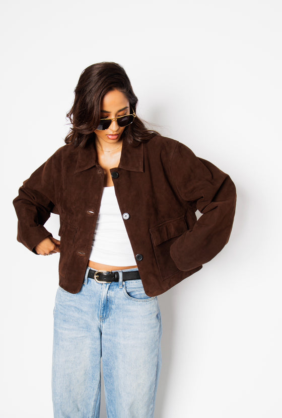 Alba Coffee Brown Suede Cropped Jacket