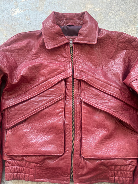 Deep Red Textured Sheepskin Leather Jacket (Sample piece)