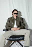 Mabel Distressed Boxy Leather Jacket