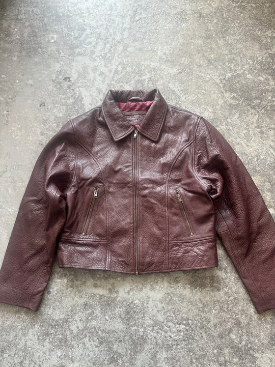 Boxy Jacket – Deep Burgundy Textured Sheepskin (Sample Piece)