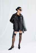 Rodeo Black Distressed Oversized Biker Leather Jacket