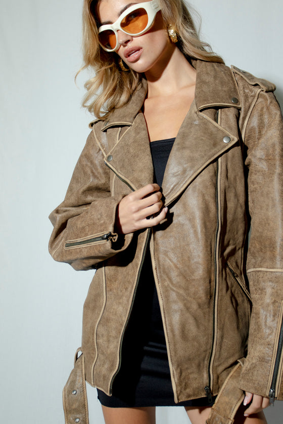 Rodeo Distressed Brown Oversized Leather Jacket