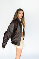 Felix Distressed Brown Oversized Bomber Jacket