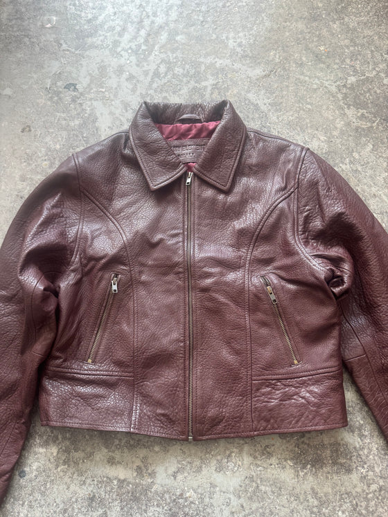 Boxy Jacket – Deep Burgundy Textured Sheepskin (Sample Piece)