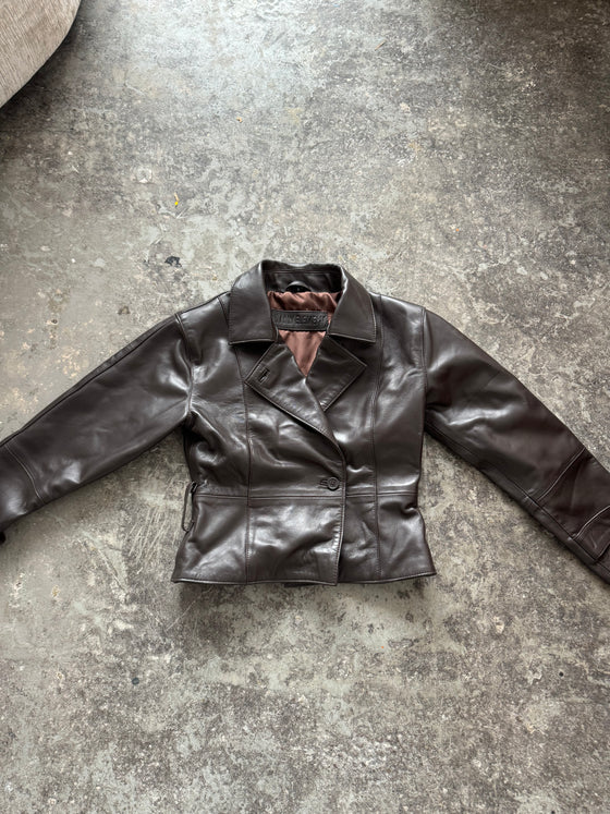 Short Trench Brown Leather Jacket