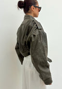 Bella Cropped Leather Jacket in Desert Olive