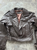 Brown cropped biker leather jacket