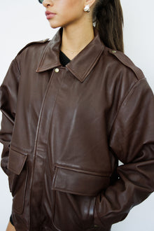  Clara 90s Brown Oversized Leather Jacket