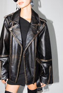 Rodeo Black Distressed Oversized Biker Leather Jacket