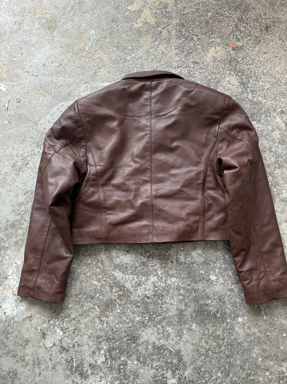 Brown Cropped Leather Jacket (sample piece)