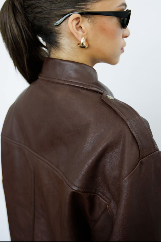 Clara 90s Brown Oversized Leather Jacket