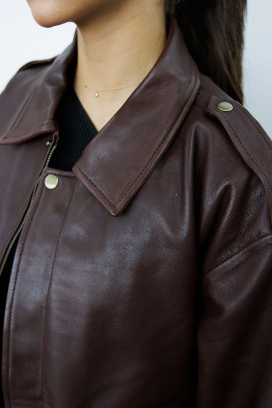 Clara 90s Brown Oversized Leather Jacket