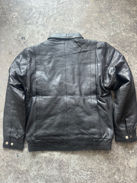 90s Mid Oversized Leather Jacket — Size Medium (UK 6/8/10)